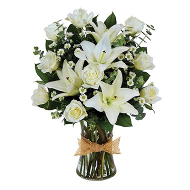 Tribute Mixed Vase Arrangement - All White (BF329-11)