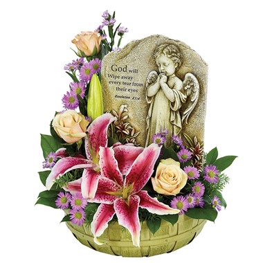 Praying Angel basket of flowers (BF331-11KM)